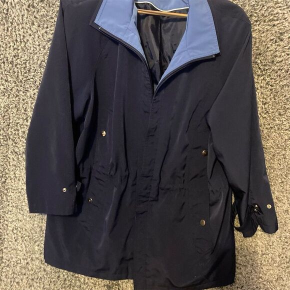 Gallery Women's Blue Mid-Length Raincoat Jacket Size M - Picture 3 of 8
